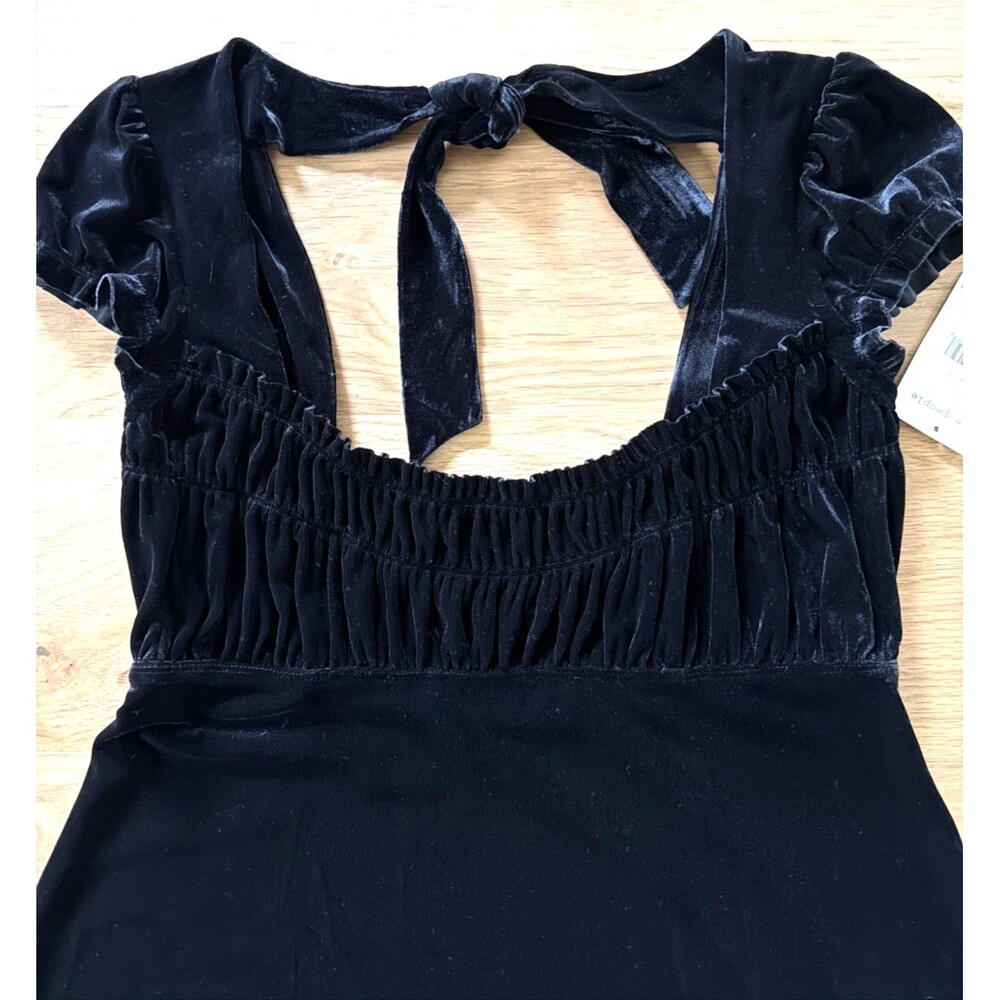 NWT Free People Black Velvet Mini Babydoll Dress M Women Milkmaid Whimsigoth Y2K